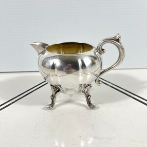 Sheridan Silver on Copper Footed Creamer Pitcher Etched Melon Design